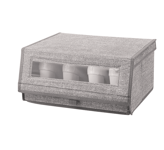 Grey Fabric Stackable Shoes Bin Box Organizer.